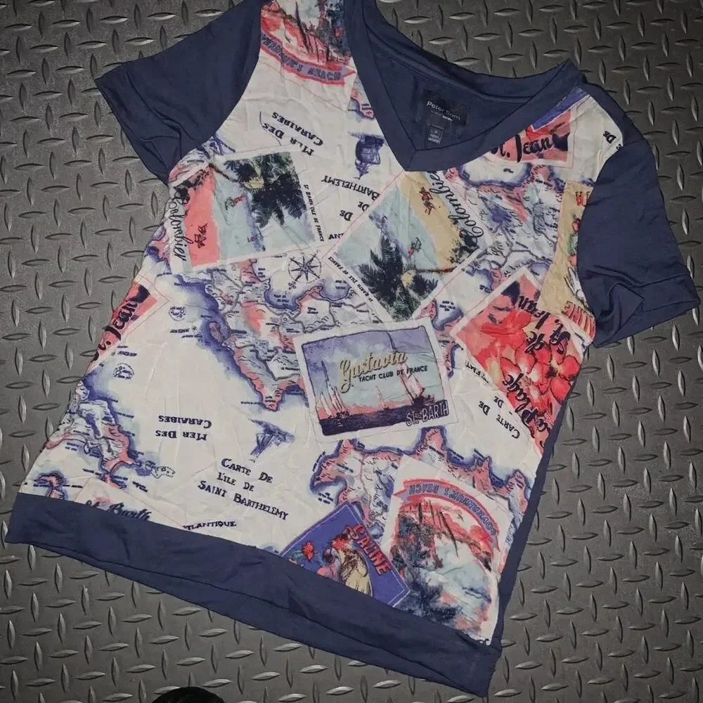 Peter som map shirt boho coastal preppy boho spring designer top classic